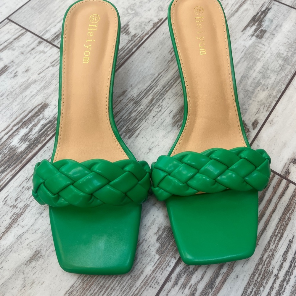 Heiyom Braided Square Toe Clear Stiletto Heels - Size 12